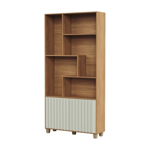 Estante para Livros 2 Portas Ripadas 100% Mdf Nature Freijó/Off White - Dalla Costa