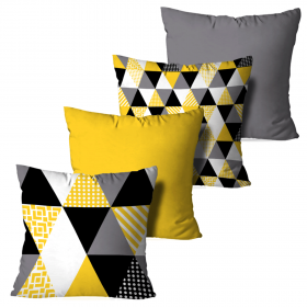 Kit 4 Capas para Almofadas Decorativas Multi Triângulos Amarelos