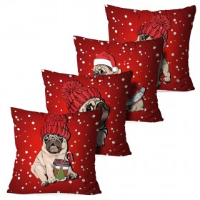 Kit 4 Capas para Almofadas de Natal Pug Natalino