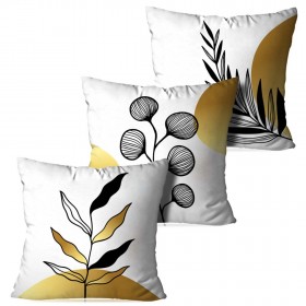 Kit 3 Capas para Almofadas Decorativas Flowers Gold