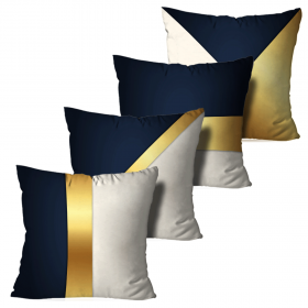 Kit 4 Capas para Almofadas Azul com Dourado