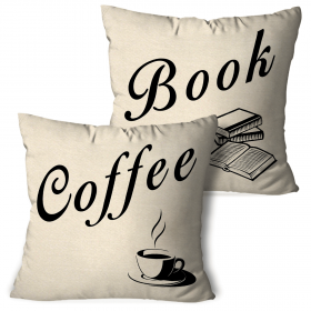 Kit 2 Capas para Almofadas Decorativas Coffee e Book