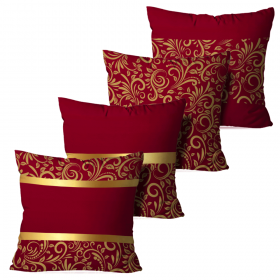 Kit 4 Capas para Almofadas Arabesco Dourado com Vermelho