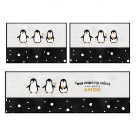 Tapete de Tecido de Cozinha Pinguins - Kit com 2 Pçs