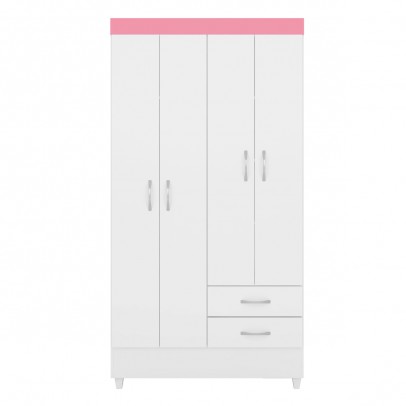 Guarda-Roupa 4 Portas Astro Branco/Rosa/Branco - Demóbile