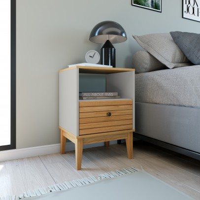 Mesa de Cabeceira Riscado Mel / Off White  Mb 1041 - Móvel Bento