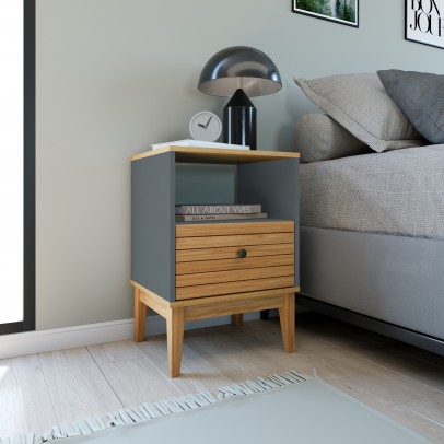 Mesa de Cabeceira Riscado Mel / Petróleo  Mb 1041 - Móvel Bento