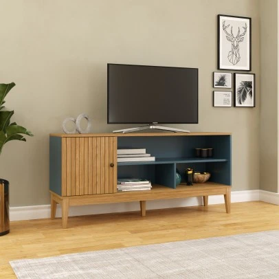 Rack 1 Porta Riscado Mel/Petróleo Mb 1056 - Móvel Bento