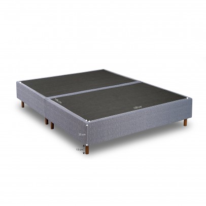 Sommier de Estrutura de Madeira Recoberto com Tecido 158x198x25 Linho Cinza Pe Invisivel