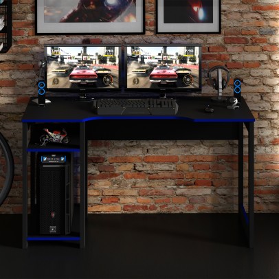 Mesa Gamer para Escritório Me4152 Preta/Azul Tecnomobili