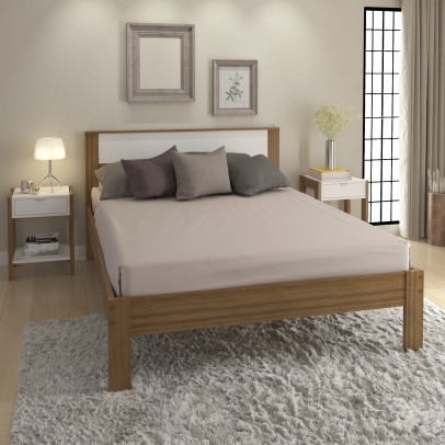 Cama de Casal Cm8005 para Colchão de 138x188cm Amêndoa/Branco Tecnomobili