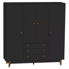 Guarda Roupa Casal Vintage 4 Portas 3 Gavetas Preto - Olivar Móveis