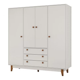 Guarda Roupa Casal Vintage 4 Portas 3 Gavetas Branco - Olivar Móveis