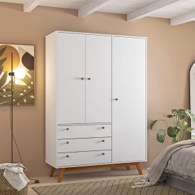 Guarda Roupa Casal Retrô Versalhes 3 Portas 3 Gavetas Branco - Olivar Móveis