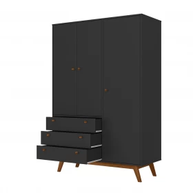 Guarda Roupa Casal Retrô Versalhes 3 Portas 3 Gavetas Preto - Olivar Móveis