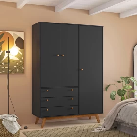 Guarda Roupa Casal Retrô Versalhes 3 Portas 3 Gavetas Preto - Olivar Móveis