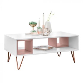 Mesa de Centro Retro Metal Dallas 2 Nichos Branco/Rose - Olivar Móveis