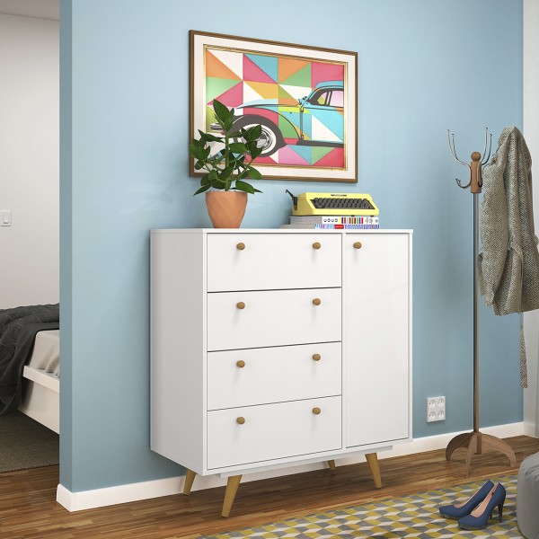 Comoda Sapateira Retro 30 1 Porta 4 Gavetas Branco - Olivar Móveis