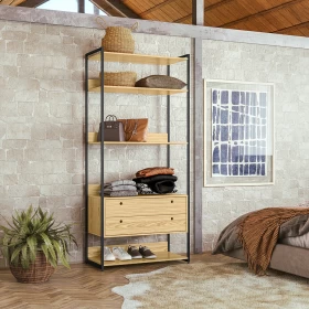 Closet Industrial Estante 2 Gavetas 5 Prateleiras Pinus - Olivar Móveis