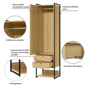 Closet Industrial Olivar Conjunto 1 Porta 4 Gavetas Pinus - Olivar Móveis