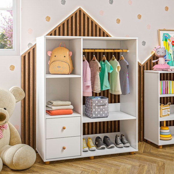 Guarda Roupa Montessoriano 2 Gavetas 1 Cabideiro Branco - Olivar Móveis
