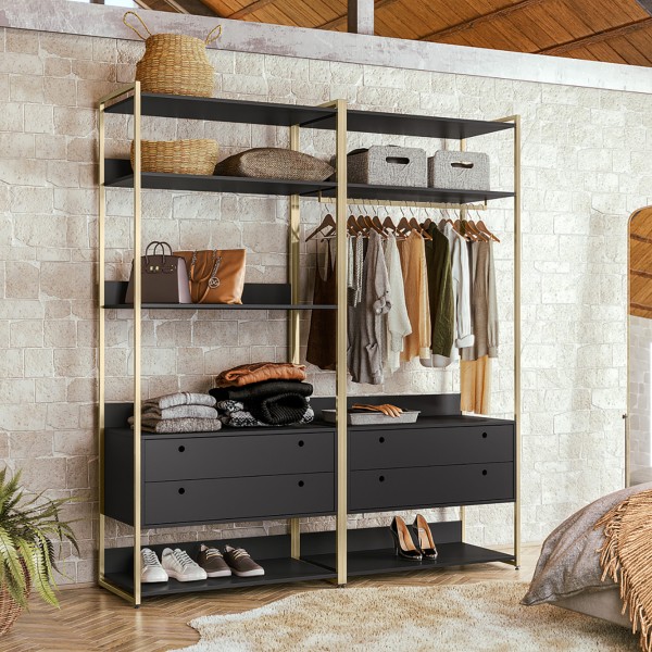 Closet Industrial Olivar 4 Gavetas 9 Prateleiras Preto - Olivar Móveis
