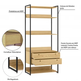 Closet Industrial Olivar 4 Gavetas 10 Prateleiras Pinus - Olivar Móveis