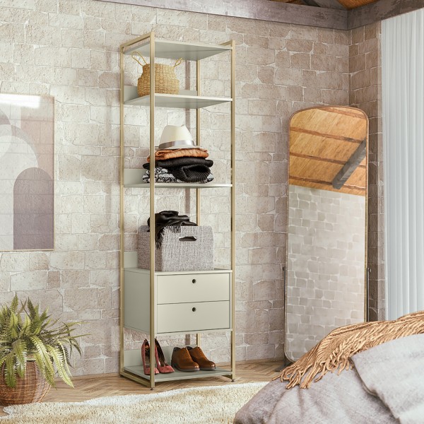 Closet Estante Industrial 2 Gavetas 5 Prateleiras Off White - Olivar Móveis