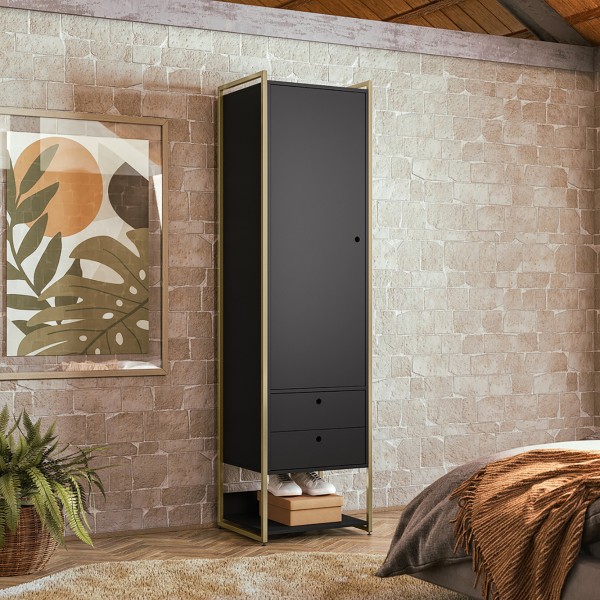 Closet Industrial Olivar 1 Porta 2 Gavetas 54cm Preto - Olivar Móveis