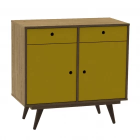 Aparador Buffet Retro 90 2 Portas 2 Gavetas Rustik Carvalho/Amarelo Ac - Olivar Móveis