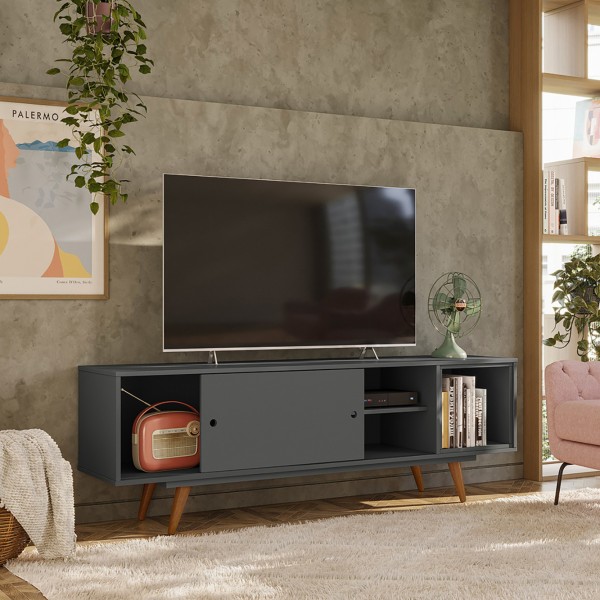 Bancada Retro 50 Até 60 Polegadas 1 Porta Grafito - Olivar Móveis