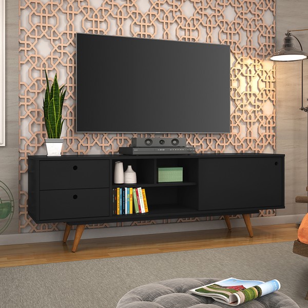 Rack Retro 85 Até 60 Polegadas 1 Porta Preto - Olivar Móveis