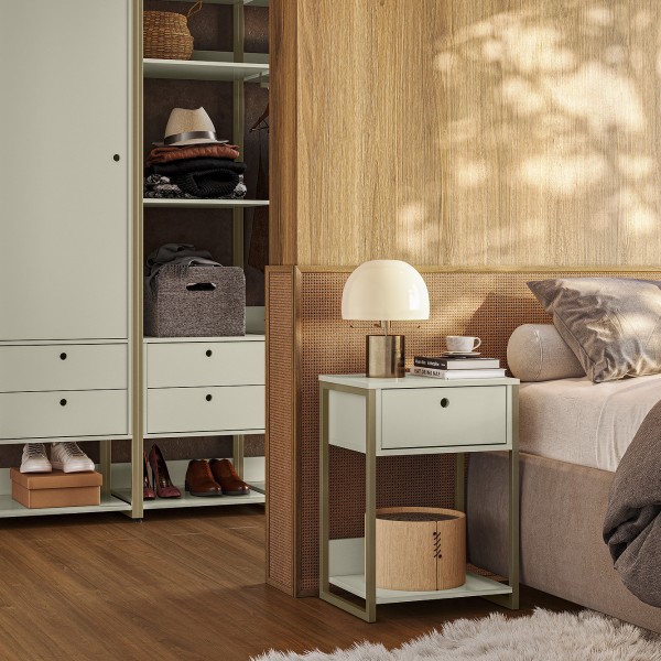 Mesa de Cabeceira Industrial Off White - Olivar Móveis