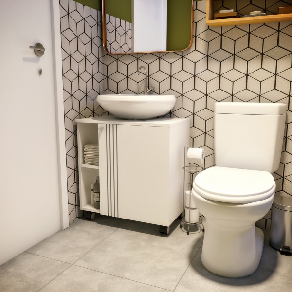 Gabinete Pia Banheiro Branco Projemob