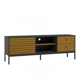Rack Industrial Frizado Dior P/Tvs Até 65 Polegadas 162cm 2 Gavetas Preto/ Cedro - Olivar Móveis