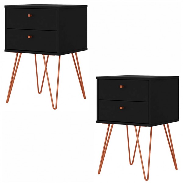 Kit Mesa de Cabeceira Retrô Pés Metal Bled Preto - Olivar Móveis