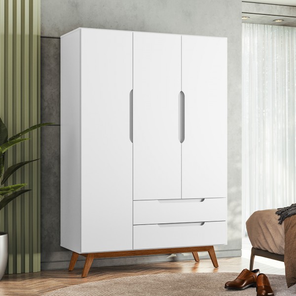 Guarda Roupa Retro Alpi 3 Portas 2 Gavetas Branco - Olivar Móveis