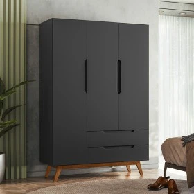 Guarda Roupa Retro Alpi 3 Portas 2 Gavetas Preto - Olivar Móveis