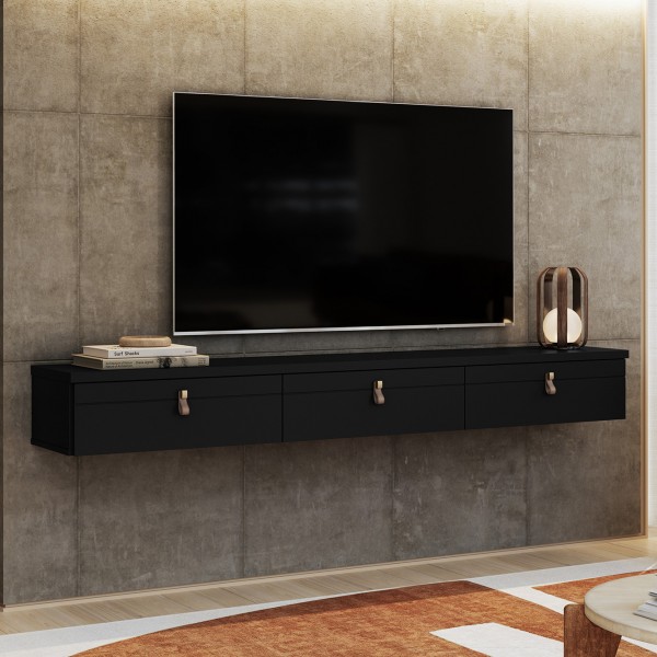 Rack Suspenso Line P/ Tvs Até 65 Polegadas 180cm 3 Portas Preto - Olivar Móveis