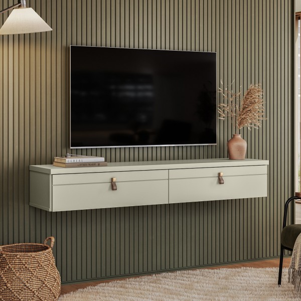 Rack Suspenso Line P/ Tvs Até 50 Polegadas 135cm 2 Portas Off White Bege - Olivar Móveis