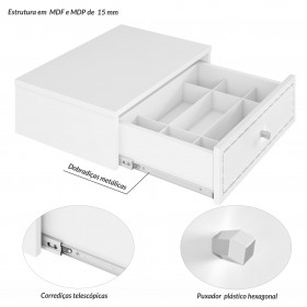 Penteadeira Suspensa Strass Gaveta C/ Divisória e Organizador Maquiagem 50cm Branco Ac - Olivar Móveis