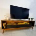 Rack com Led P/ TV 65 Polegadas 175cm Duo Pés Madeira Cedro/Preto – Olivar Móveis