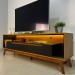 Rack com Led P/ TV 65 Polegadas 175cm Duo Pés Madeira Cedro/Preto – Olivar Móveis