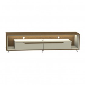 Rack para Sala com Led e Rodízios P/Tv 65 Polegadas 175cm Loop Cedro/Off White-Olivar Móveis