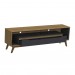 Rack Duo Pés Madeira e Painel Ripado com Led London 177cm TV 70 Polegadas Cedro/Preto - Olivar Móveis