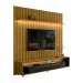 Painel Ripado com Led London 177cm e Rack Loop com Rodízios TV 70 Polegadas Cedro/Preto – Olivar Móveis