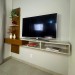 Painel Ripado Flex P/Tvs Até 70”nicho e Porta Basc – 1,60mt, 1,80mt e 2,00mt - Montagem do Painel Ambos Lados Cedro Cedro Off White