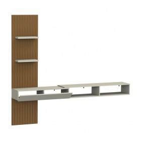 Painel Ripado Flex P/Tvs Até 70”nicho e Porta Basc – 1,60mt, 1,80mt e 2,00mt - Montagem do Painel Ambos Lados Cedro Off White Off White