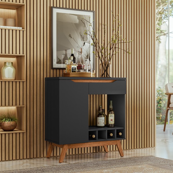 Aparador Retro Adega Toquio 1 Porta 1 Gaveta Preto - Olivar Móveis