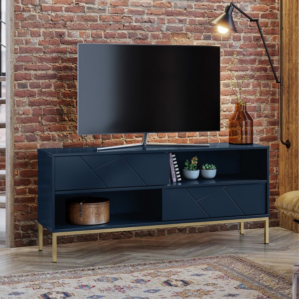 Rack Industrial Tetris Até 55 Polegadas 2 Portas Azul Navy - Olivar Móveis